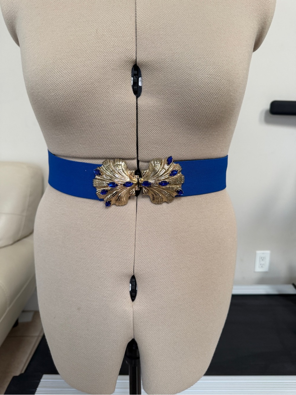 Gold Leaf Buckle Elastic Waist Belt - Royal Blue